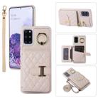 For Samsung Galaxy S20+ Horizontal Card Bag Ring Holder Phone Case with Dual Lanyard(Beige) - 1