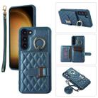 For Samsung Galaxy S21 5G Horizontal Card Bag Ring Holder Phone Case with Dual Lanyard(Dark Green) - 1