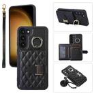 For Samsung Galaxy S21 5G Horizontal Card Bag Ring Holder Phone Case with Dual Lanyard(Black) - 1