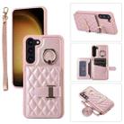 For Samsung Galaxy S21 5G Horizontal Card Bag Ring Holder Phone Case with Dual Lanyard(Rose Gold) - 1