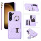 For Samsung Galaxy S21 5G Horizontal Card Bag Ring Holder Phone Case with Dual Lanyard(Purple) - 1