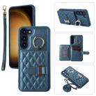 For Samsung Galaxy S21+ 5G Horizontal Card Bag Ring Holder Phone Case with Dual Lanyard(Dark Green) - 1