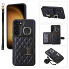 For Samsung Galaxy S21+ 5G Horizontal Card Bag Ring Holder Phone Case with Dual Lanyard(Black) - 1