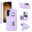 For Samsung Galaxy S22 5G Horizontal Card Bag Ring Holder Phone Case with Dual Lanyard(Purple) - 1