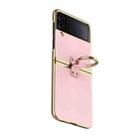 For Samsung Galaxy Z Flip4 Electroplated Embossed Leather Phone Case with Ring(Pink) - 1