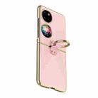 For Huawei P50 Pocket Electroplated Embossed Leather Phone Case with Ring(Pink) - 1