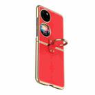 For Huawei P50 Pocket Electroplated Embossed Leather Phone Case with Ring(Red) - 1