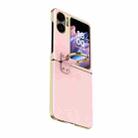 For OPPO Find N2 Flip Electroplated Embossed Leather Phone Case with Ring(Pink) - 1