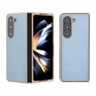 For Samsung Galaxy Z Fold5 Genuine Leather Mino Series Nano Plating Phone Case(Blue) - 1