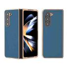 For Samsung Galaxy Z Fold5 Genuine Leather Silk Series Nano Plating Phone Case(Blue) - 1