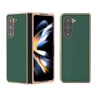 For Samsung Galaxy Z Fold5 Genuine Leather Silk Series Nano Plating Phone Case(Dark Green) - 1