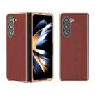 For Samsung Galaxy Z Fold5 Genuine Leather Silk Series Nano Plating Phone Case(Coffee) - 1