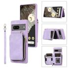 For Google Pixel 7a Zipper Card Bag Back Cover Phone Case(Purple) - 1