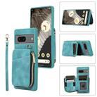 For Google Pixel 7a Zipper Card Bag Back Cover Phone Case(Turquoise) - 1