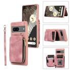 For Google Pixel 7a Zipper Card Bag Back Cover Phone Case(Pink) - 1