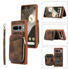 For Google Pixel 7 Pro Zipper Card Bag Back Cover Phone Case(Brown) - 1