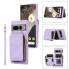 For Google Pixel 7 Pro Zipper Card Bag Back Cover Phone Case(Purple) - 1