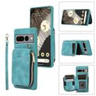 For Google Pixel 7 Pro Zipper Card Bag Back Cover Phone Case(Turquoise) - 1