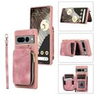 For Google Pixel 7 Pro Zipper Card Bag Back Cover Phone Case(Pink) - 1