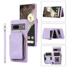 For Google Pixel 7 Zipper Card Bag Back Cover Phone Case(Purple) - 1