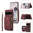 For Google Pixel 6a Zipper Card Bag Back Cover Phone Case(Wine Red) - 1