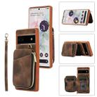 For Google Pixel 6a Zipper Card Bag Back Cover Phone Case(Brown) - 1