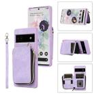 For Google Pixel 6a Zipper Card Bag Back Cover Phone Case(Purple) - 1