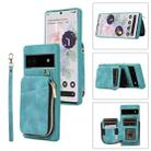 For Google Pixel 6a Zipper Card Bag Back Cover Phone Case(Turquoise) - 1