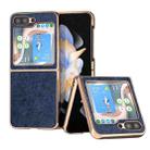 For Samsung Galaxy Z Flip5 Nano Plating Retro Litchi Texture PU Phone Case(Blue) - 1