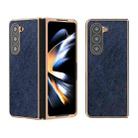 For Samsung Galaxy Z Fold5 Nano Plating Retro Litchi Texture PU Phone Case(Blue) - 1