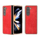 For Samsung Galaxy Z Fold5 Nano Plating Retro Litchi Texture PU Phone Case(Red) - 1