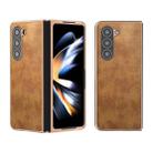 For Samsung Galaxy Z Fold5 Nano Plating Retro Litchi Texture PU Phone Case(Brown) - 1