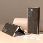 For Samsung Galaxy Z Fold5 Nano Plating Dream Litchi Texture PU Phone Case(Khaki) - 1
