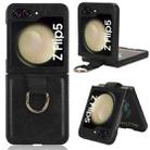 For Samsung Galaxy Z Flip5 Ring PU Leather PC Phone Case(Black) - 1