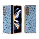 For Samsung Galaxy Z Fold5 Genuine Leather Ostrich Texture Series Nano Plating Phone Case(Blue) - 1