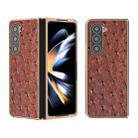 For Samsung Galaxy Z Fold5 Genuine Leather Ostrich Texture Series Nano Plating Phone Case(Brown) - 1