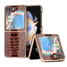 For Samsung Galaxy Z Flip5 Genuine Leather Weilai Series Nano Electroplating Phone Case(Coffee) - 1