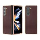 For Samsung Galaxy Z Fold5 Genuine Leather Xiaoya Series Nano Plating Phone Case(Coffee) - 1