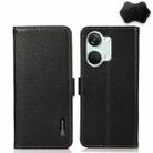 For OnePlus Nord 3 KHAZNEH Side-Magnetic Litchi Genuine Leather RFID Phone Case(Black) - 1