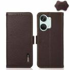 For OnePlus Nord 3 KHAZNEH Side-Magnetic Litchi Genuine Leather RFID Phone Case(Brown) - 1