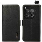 For OnePlus 12 KHAZNEH Side-Magnetic Litchi Genuine Leather RFID Phone Case(Black) - 1
