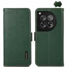 For OnePlus 12 KHAZNEH Side-Magnetic Litchi Genuine Leather RFID Phone Case(Green) - 1