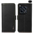 For OnePlus 12R KHAZNEH Side-Magnetic Litchi Genuine Leather RFID Phone Case(Black) - 1