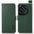 For OnePlus 12R KHAZNEH Side-Magnetic Litchi Genuine Leather RFID Phone Case(Green) - 1