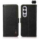 For OnePlus Ace 3V KHAZNEH Side-Magnetic Litchi Genuine Leather RFID Phone Case(Black) - 1