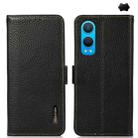 For OnePlus CE4 Lite KHAZNEH Side-Magnetic Litchi Genuine Leather RFID Phone Case(Black) - 1