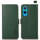 For OnePlus CE4 Lite KHAZNEH Side-Magnetic Litchi Genuine Leather RFID Phone Case(Green) - 1