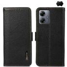 For Motorola Moto G14 4G KHAZNEH Side-Magnetic Litchi Genuine Leather RFID Phone Case(Black) - 1