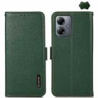 For Motorola Moto G14 4G KHAZNEH Side-Magnetic Litchi Genuine Leather RFID Phone Case(Green) - 1