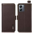 For Motorola Moto G14 4G KHAZNEH Side-Magnetic Litchi Genuine Leather RFID Phone Case(Brown) - 1